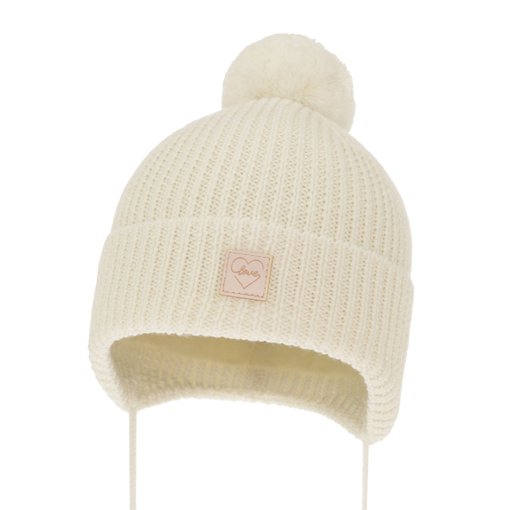 Girls' winter hat ecru 100% extra fine merino wool, lined with wool fleece Hakkari