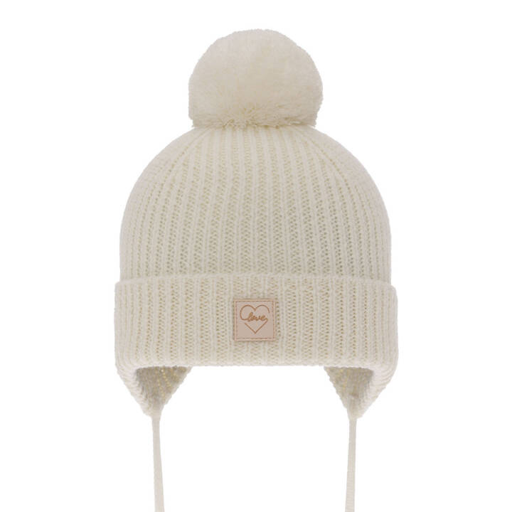 Girls' winter hat ecru 100% extra fine merino wool, lined with wool fleece Havana