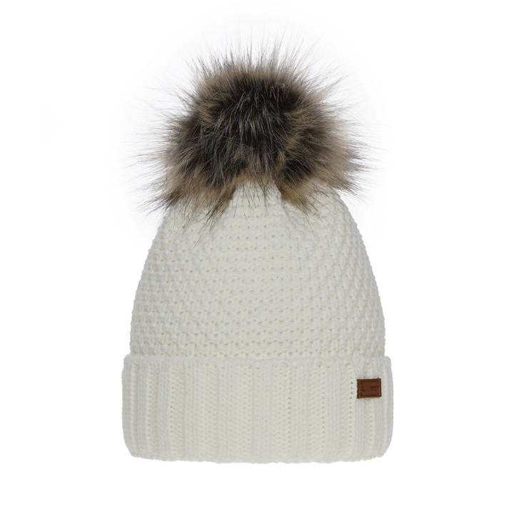 Girl's winter hat ecru Pola with pompom