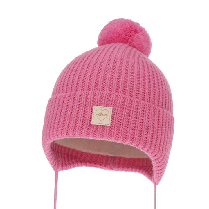 Girls' winter hat pink 100% extra fine merino wool, lined with wool fleece Hakkari