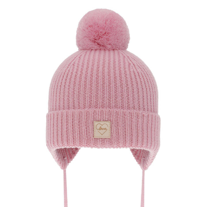 Girls' winter hat pink 100% extra fine merino wool, lined with wool fleece Havana