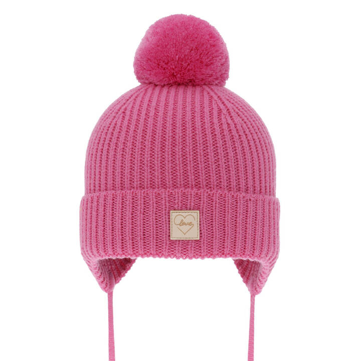 Girls' winter hat pink 100% extra fine merino wool, lined with wool fleece Havana