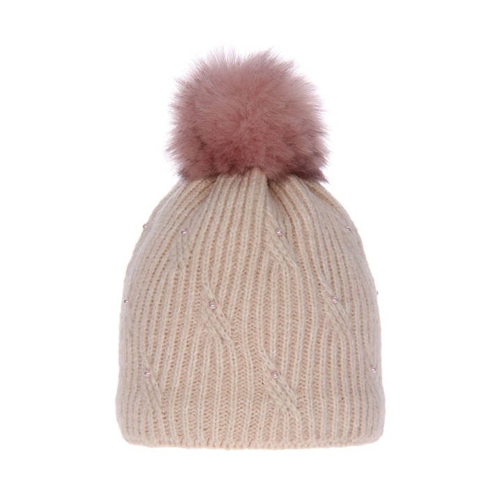 Girl's winter hat pink Nysa with pompon