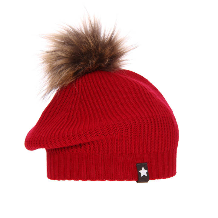 Girl's winter hat red Rose with pompom