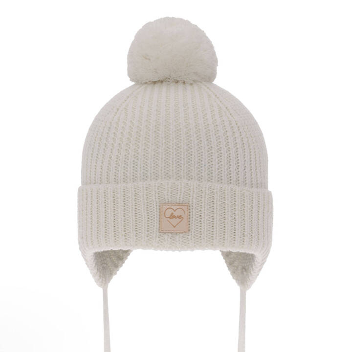 Girls' winter hat white 100% extra fine merino wool, lined with wool fleece Havana