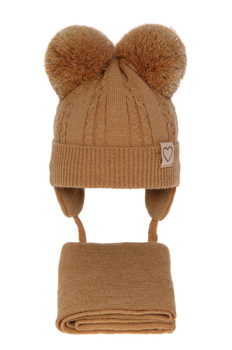 Girl's winter set: hat and camel Rozi with two pompom