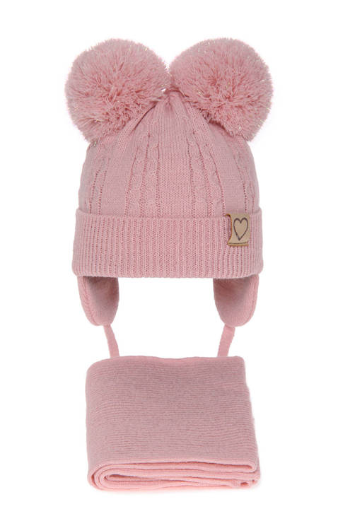 Girl's winter set: hat and pink Rozi with two pompom