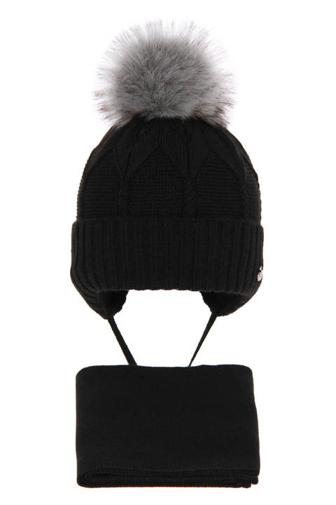 Girl's winter set: hat and scarf black Altina with pompom