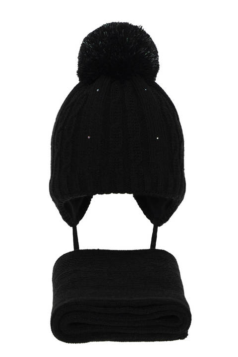 Girl's winter set: hat and scarf black Candy with pompom