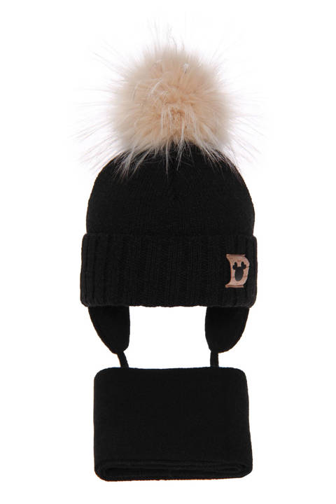 Girl's winter set: hat and scarf black Tendi with pompom