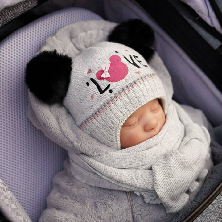 Girl's winter set: hat and scarf grey Alina with pompom 