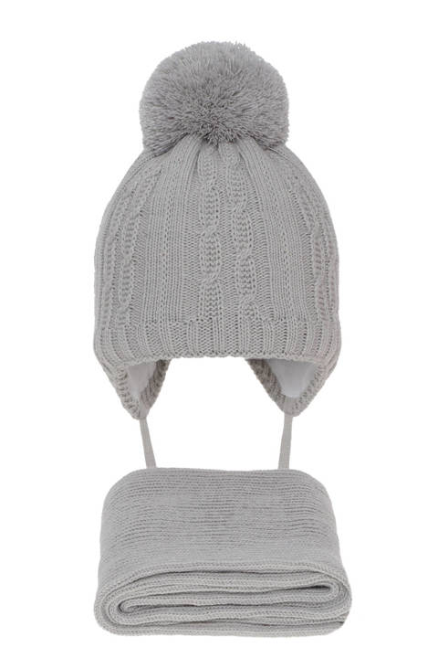 Girl's winter set: hat and scarf grey Candy with pompom