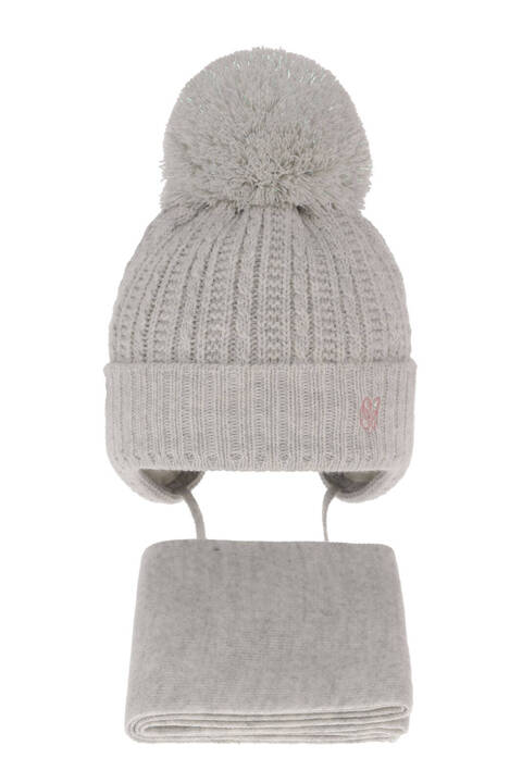 Girl's winter set: hat and scarf grey with pompom Marisa