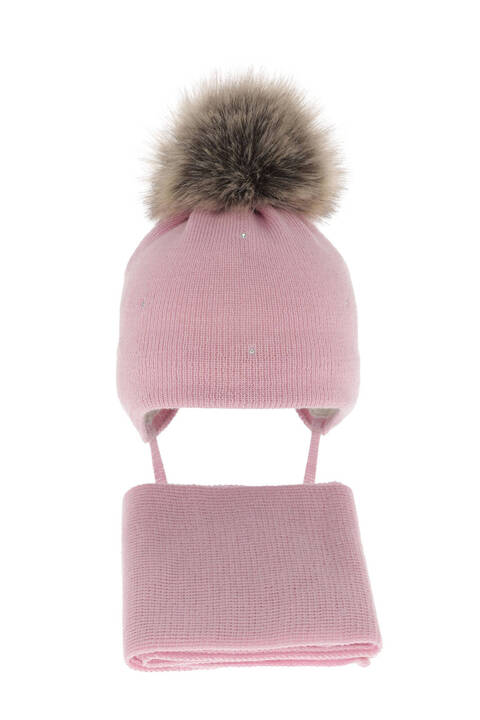 Girl's winter set: hat and scarf in pink merino wool Rosalina