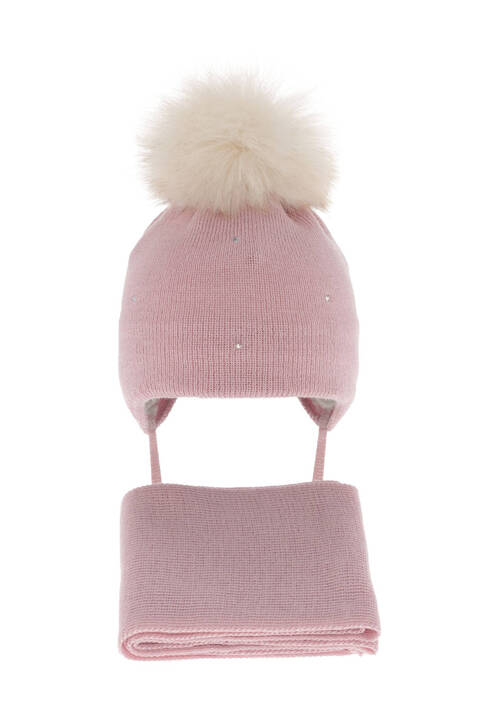 Girl's winter set: hat and scarf in pink merino wool Rosalina