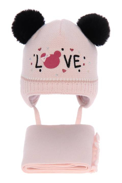 Girl's winter set: hat and scarf pink Alina with pompom   