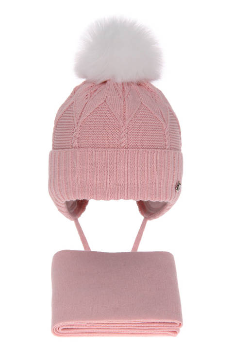 Girl's winter set: hat and scarf pink Altina with pompom