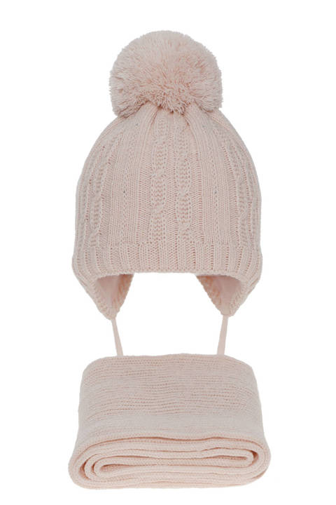 Girl's winter set: hat and scarf pink Candy with pompom