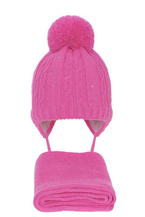 Girl's winter set: hat and scarf pink Candy with pompom