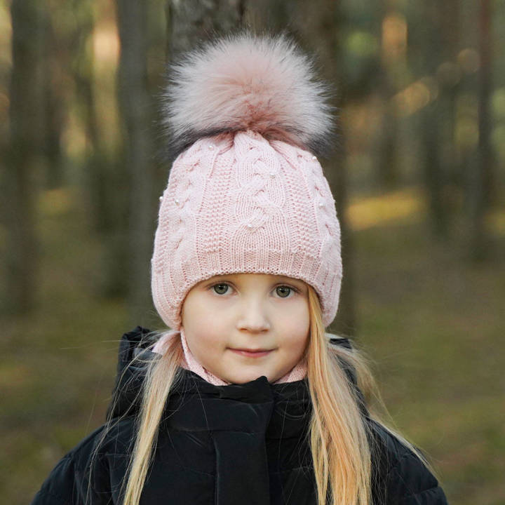 Girl's winter set: hat and scarf pink Mirella with pompom