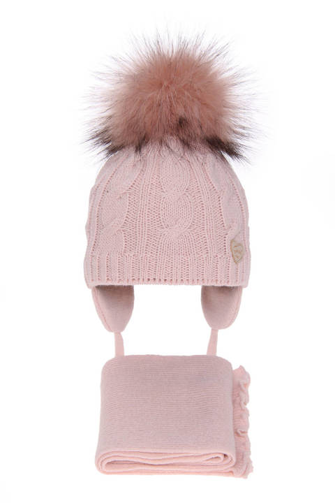 Girl's winter set: hat and scarf pink Morena with pompom