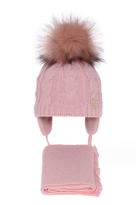 Girl's winter set: hat and scarf pink Morena with pompom