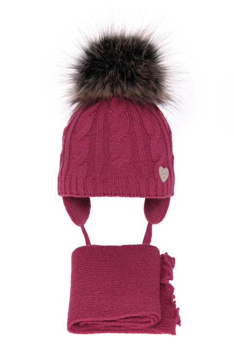 Girl's winter set: hat and scarf pink Morena with pompom