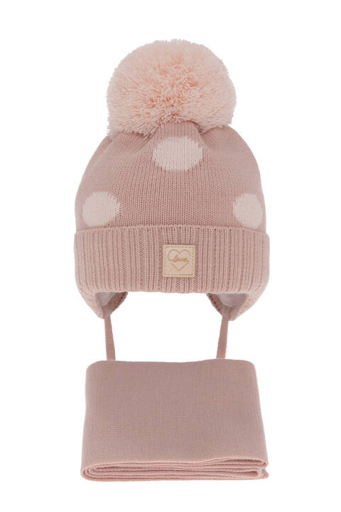 Girl's winter set: hat and scarf pink with pompom Agostina