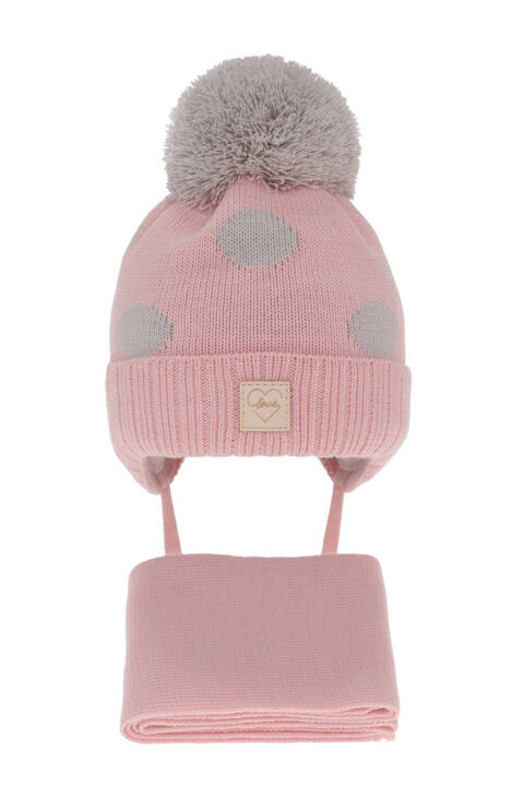 Girl's winter set: hat and scarf pink with pompom Agostina