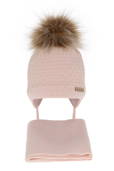 Girls winter set hat and scarf pink with pompom Clotilde