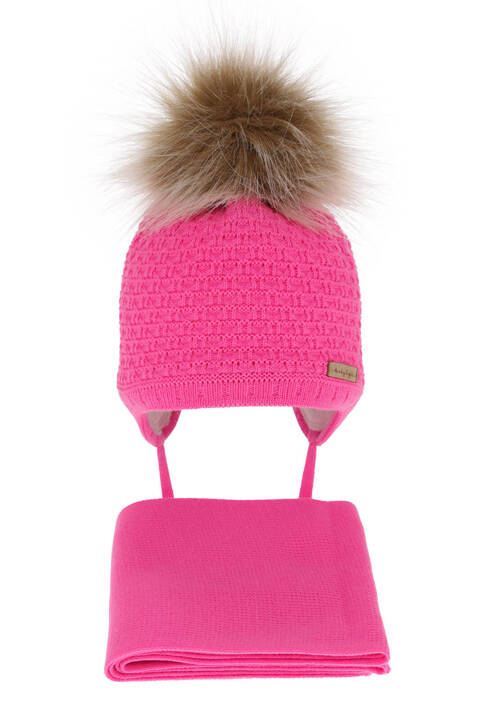 Girls winter set hat and scarf pink with pompom Clotilde