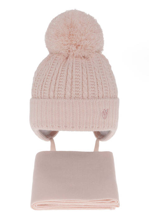 Girl's winter set: hat and scarf pink with pompom Marisa