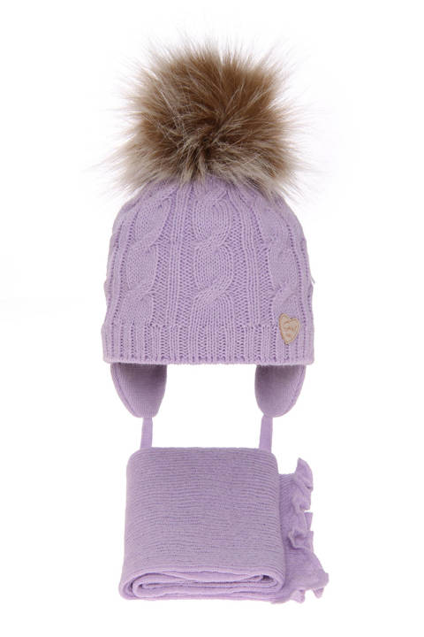 Girl's winter set: hat and scarf violet Morena with pompom