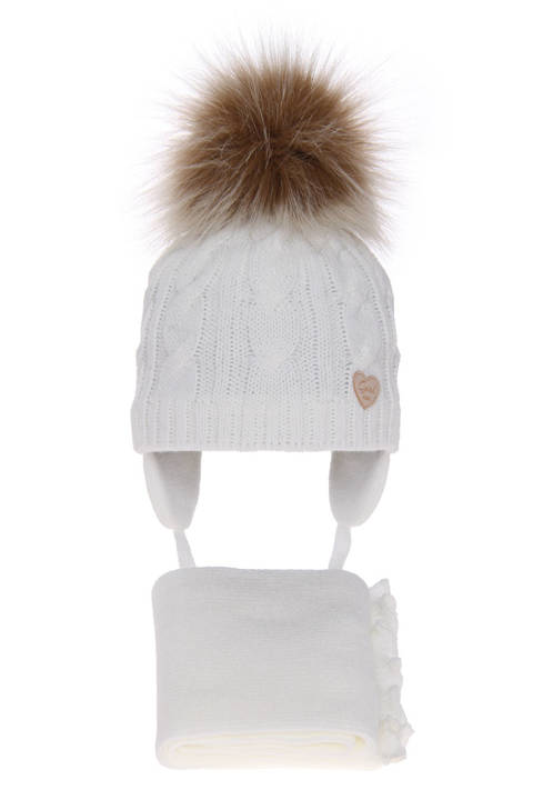 Girl's winter set: hat and scarf white Morena with pompom