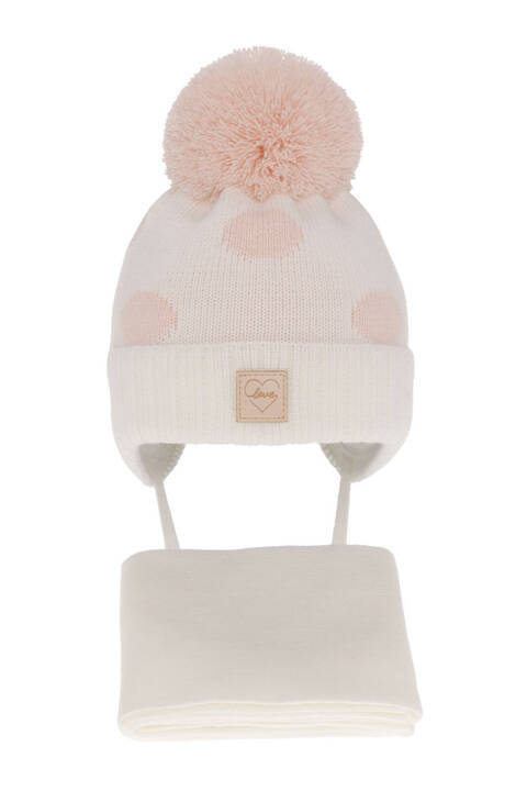 Girl's winter set: hat and scarf white with pompom Agostina