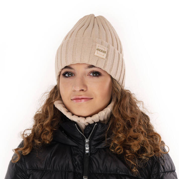 Girl's winter set: hat and tube scarf beige Sula