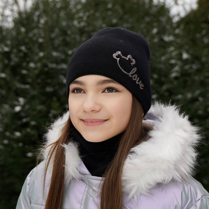 Girl's winter set: hat and tube scarf black Darla