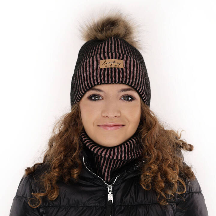 Girl's winter set: hat and tube scarf black Floryda with pompom