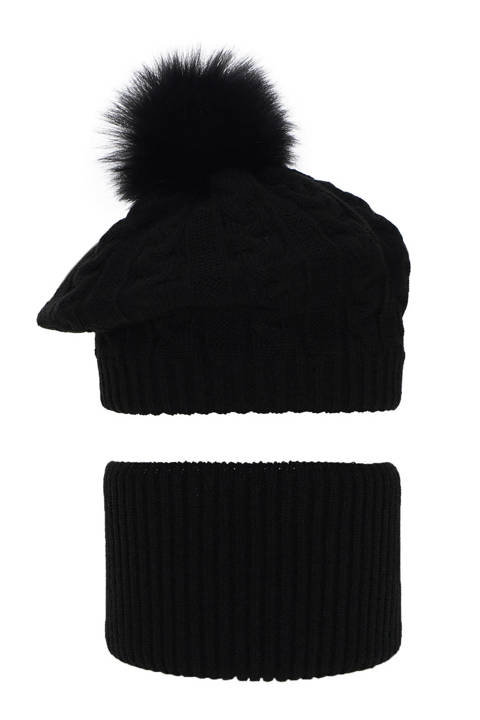 Girl's winter set: hat and tube scarf black Koffi with pompom