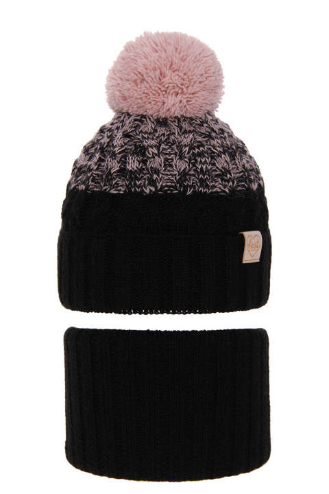 Girl's winter set: hat and tube scarf black Zendaya with pompom