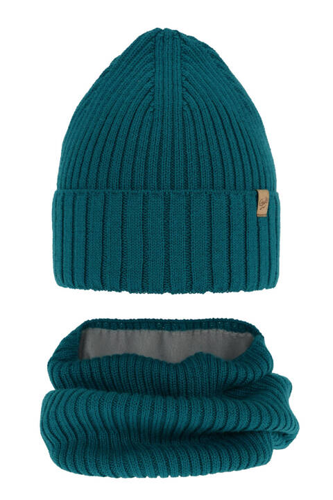 Girl's winter set: hat and tube scarf green merino wool Mesalia