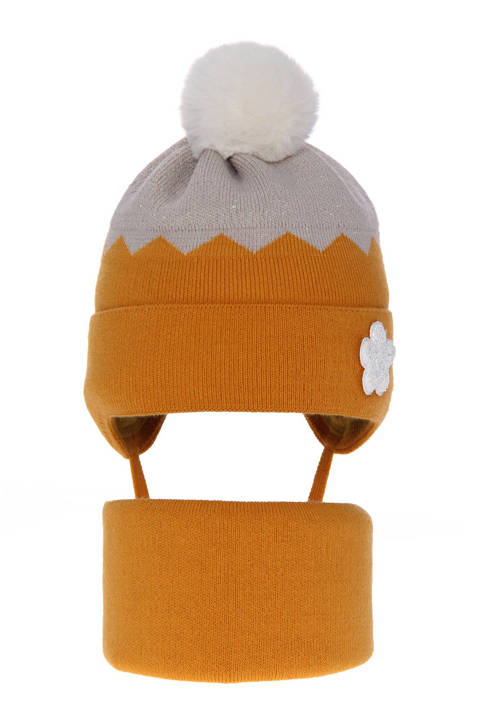 Girl's winter set: hat and tube scarf honey Danka with pompom