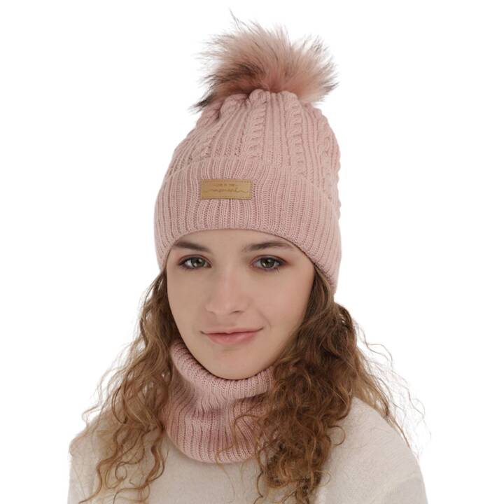 Girl's winter set: hat and tube scarf pink Alika with pompom