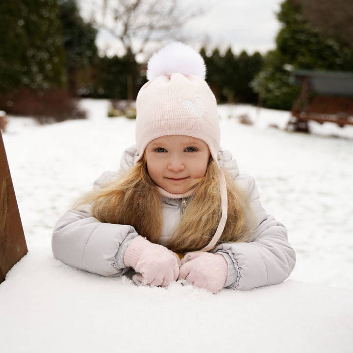 Girl's winter set: hat and tube scarf pink Anna with pompom