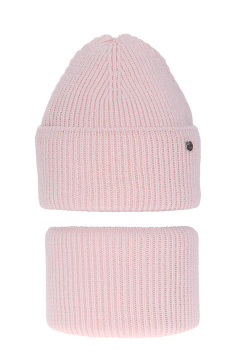 Girl's winter set: hat and tube scarf pink Korsyka