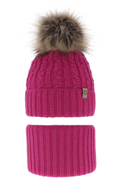 Girl's winter set: hat and tube scarf pink Pretoria with pompom