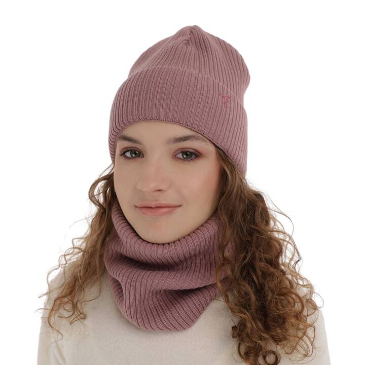 Girl's winter set: hat and tube scarf pink Rosetta