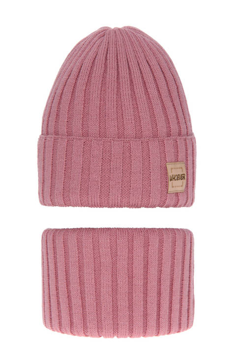 Girl's winter set: hat and tube scarf pink Sula