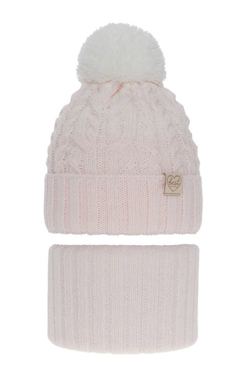 Girl's winter set: hat and tube scarf pink Zendaya with pompom