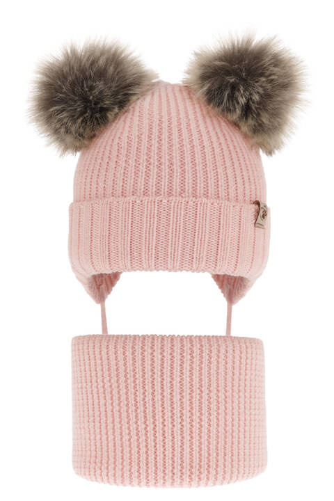 Girl's winter set: hat and tube scarf pink made of 100% extra fine merino wool Silvia